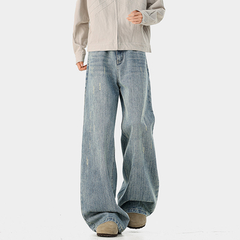 2026 tavaszi férfiaknak – amerikai stílusú kopott, mosott farmernadrág, 320 g slub denim