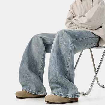 2026 tavaszi férfiaknak – amerikai stílusú kopott, mosott farmernadrág, 320 g slub denim