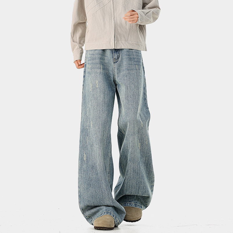 2026 tavaszi férfiaknak – amerikai stílusú kopott, mosott farmernadrág, 320 g slub denim