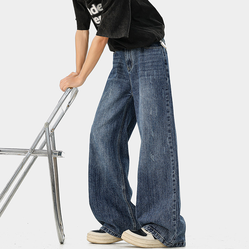 2026 tavaszi férfiaknak – amerikai stílusú kopott, mosott farmernadrág, 320 g slub denim