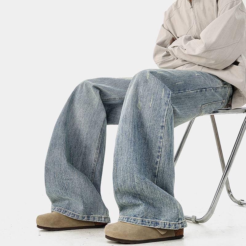 2026 tavaszi férfiaknak – amerikai stílusú kopott, mosott farmernadrág, 320 g slub denim