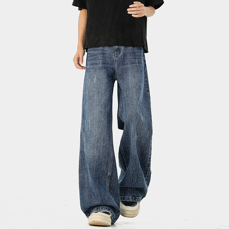 2026 tavaszi férfiaknak – amerikai stílusú kopott, mosott farmernadrág, 320 g slub denim