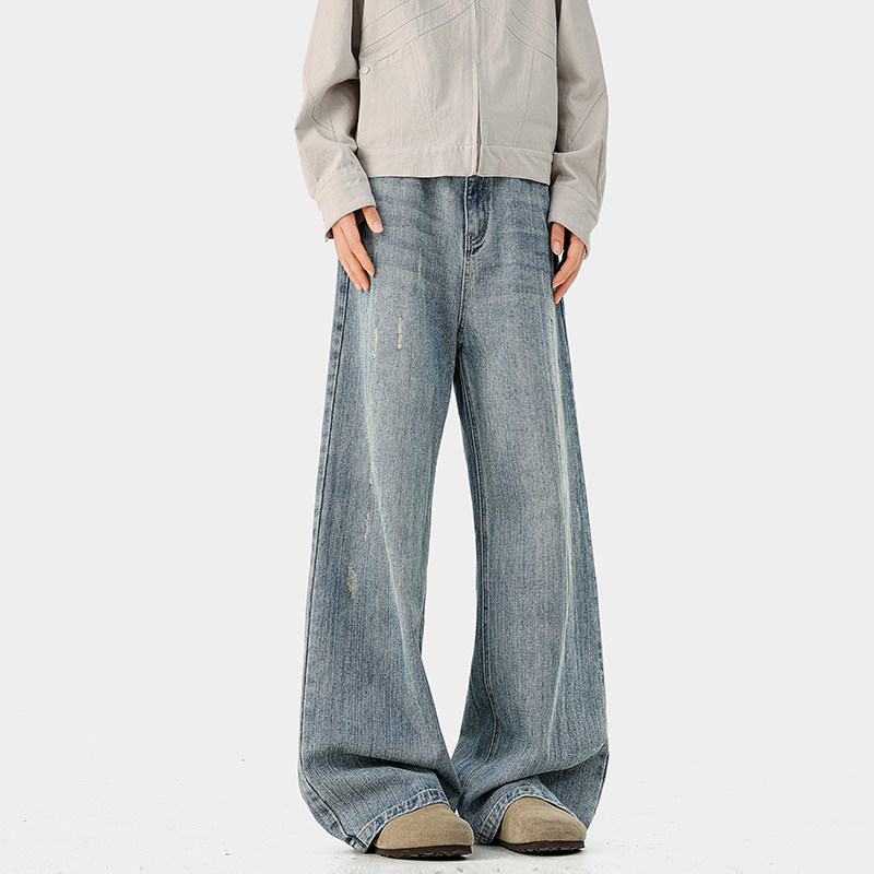 2026 tavaszi férfiaknak – amerikai stílusú kopott, mosott farmernadrág, 320 g slub denim