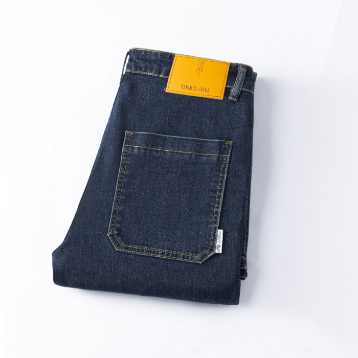 Férfi denim nadrág elasztikussal, panel dizájn, mosott felület, egyenes szabás, 2025 prémium divat