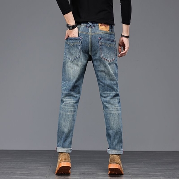 Férfi denimnadrág selvedge-rel, vintage mosott, egyenes szabás, karcsú fazon, mindennapi nadrág