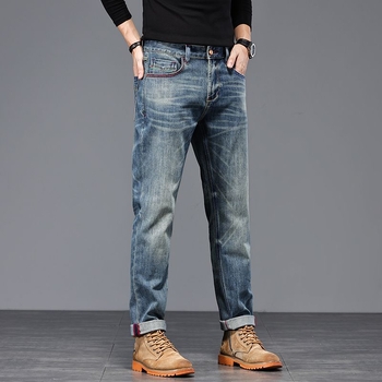 Férfi denimnadrág selvedge-rel, vintage mosott, egyenes szabás, karcsú fazon, mindennapi nadrág