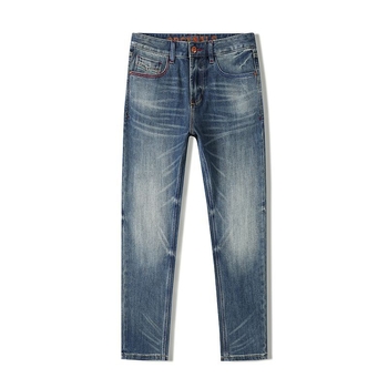 Férfi denimnadrág selvedge-rel, vintage mosott, egyenes szabás, karcsú fazon, mindennapi nadrág