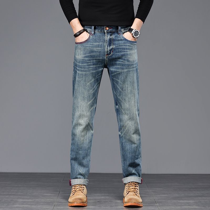Férfi denimnadrág selvedge-rel, vintage mosott, egyenes szabás, karcsú fazon, mindennapi nadrág