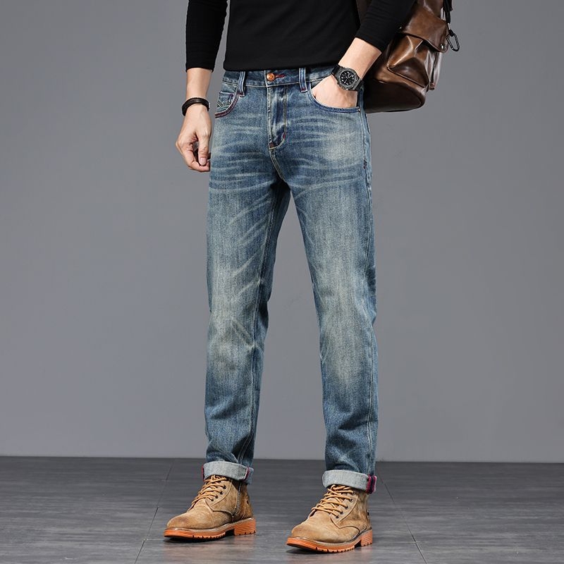 Férfi denimnadrág selvedge-rel, vintage mosott, egyenes szabás, karcsú fazon, mindennapi nadrág