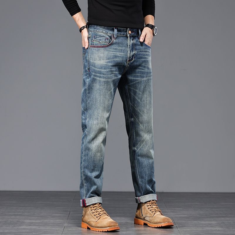Férfi denimnadrág selvedge-rel, vintage mosott, egyenes szabás, karcsú fazon, mindennapi nadrág