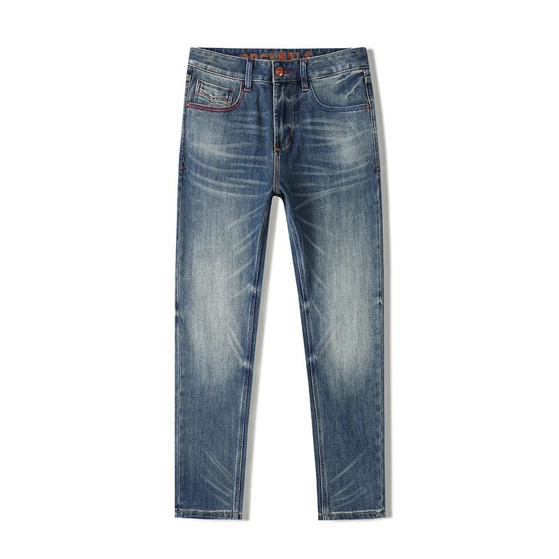 Férfi denimnadrág selvedge-rel, vintage mosott, egyenes szabás, karcsú fazon, mindennapi nadrág