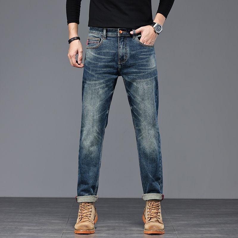 Férfi denimnadrág selvedge-rel, vintage mosott, egyenes szabás, karcsú fazon, mindennapi nadrág