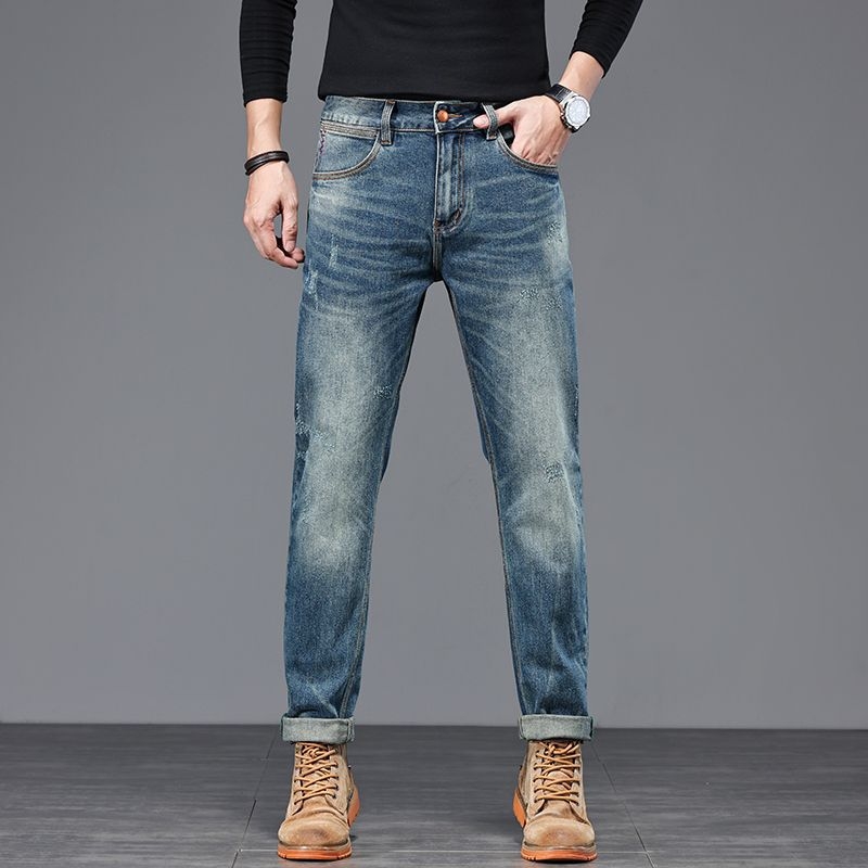 Férfi denimnadrág selvedge-rel, vintage mosott, egyenes szabás, karcsú fazon, mindennapi nadrág