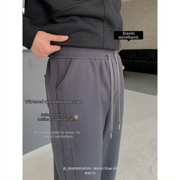 Férfi fleece-béléssel bélelt melegítőnadrág, vastag téli viselet, elasztikus derékrész és húzózsinór, egyenes szabású, mindennapi sportnadrág