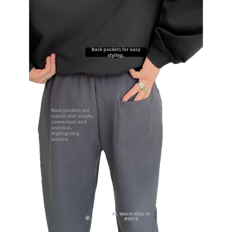 Férfi fleece-béléssel bélelt melegítőnadrág, vastag téli viselet, elasztikus derékrész és húzózsinór, egyenes szabású, mindennapi sportnadrág