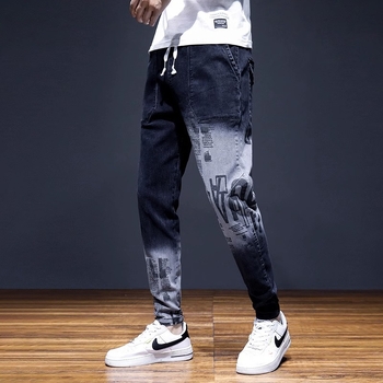 Muške ljetne cropped traperice od denima, korejskog stila, slim fit, crne