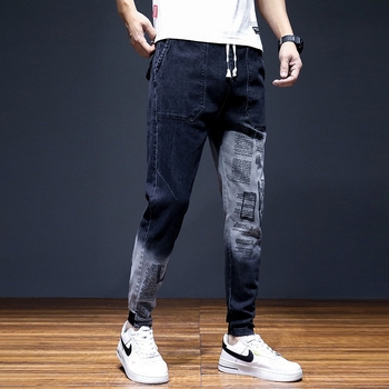 Muške ljetne cropped traperice od denima, korejskog stila, slim fit, crne