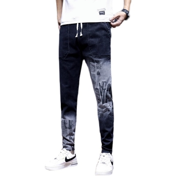 Muške ljetne cropped traperice od denima, korejskog stila, slim fit, crne