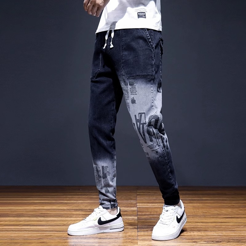 Muške ljetne cropped traperice od denima, korejskog stila, slim fit, crne