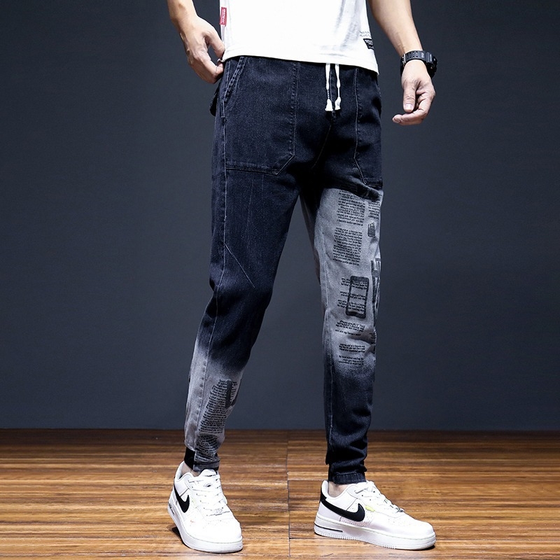 Muške ljetne cropped traperice od denima, korejskog stila, slim fit, crne
