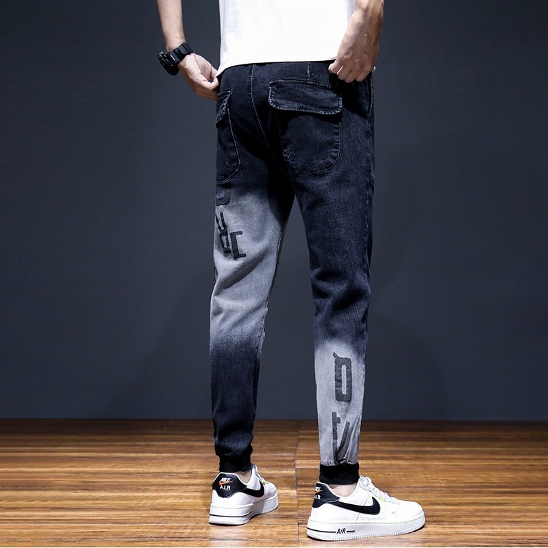 Muške ljetne cropped traperice od denima, korejskog stila, slim fit, crne