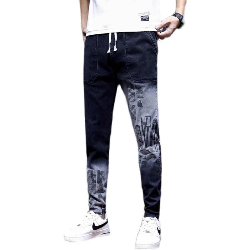 Muške ljetne cropped traperice od denima, korejskog stila, slim fit, crne