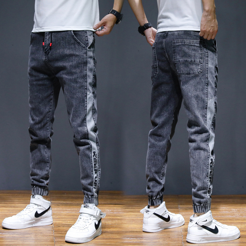 Muške ljetne cropped traperice od denima, korejskog stila, slim fit, crne