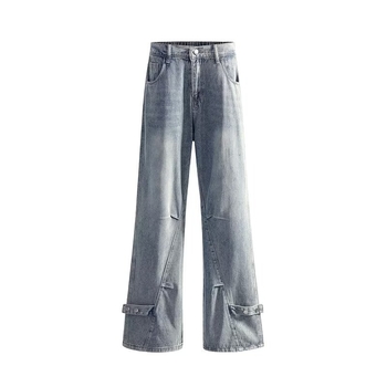 Crne muške traperice ravnog kroja, denim, ukrasni gumbi, ležerni gradski retro stil