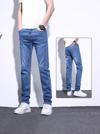 Férfi üzleti farmernadrág, rugalmas, egyenes szárú, denim