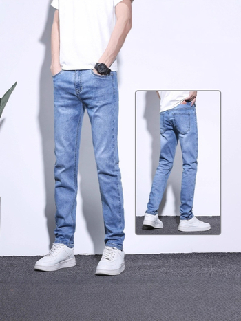 Férfi üzleti farmernadrág, rugalmas, egyenes szárú, denim