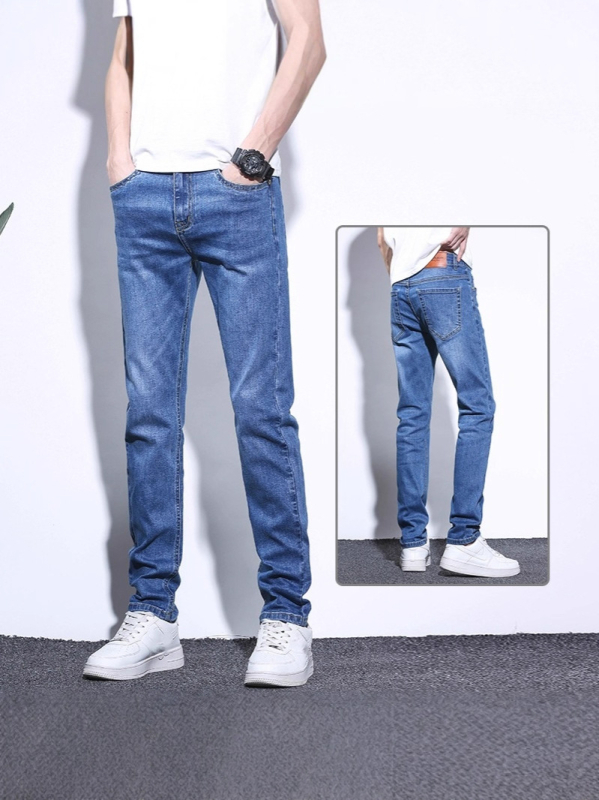 Férfi üzleti farmernadrág, rugalmas, egyenes szárú, denim