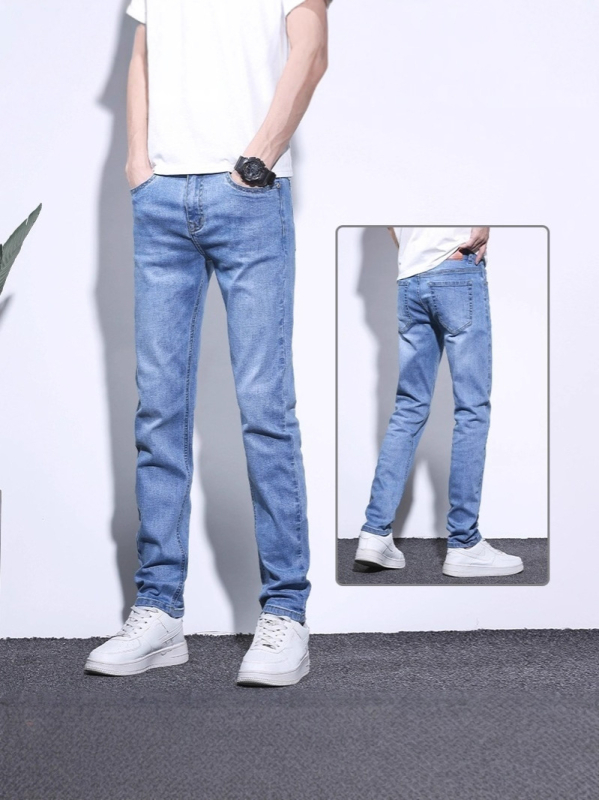Férfi üzleti farmernadrág, rugalmas, egyenes szárú, denim