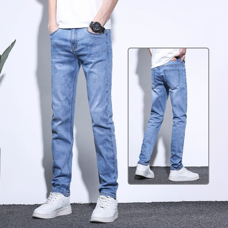 Férfi üzleti farmernadrág, rugalmas, egyenes szárú, denim