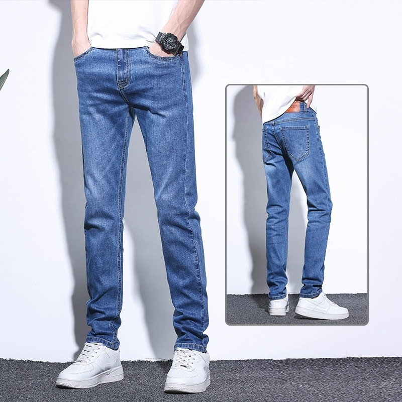Férfi üzleti farmernadrág, rugalmas, egyenes szárú, denim