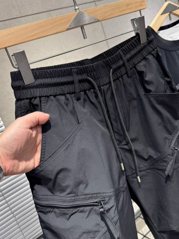 Férfi nyári laza szabású kültéri gyorsan száradó cargo nadrág, 3/4 hosszú, harém jogger stílus