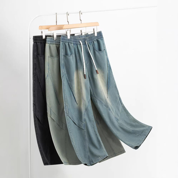 Férfi Lyocell farmernadrág, széles lábszárú egyenes szabás, amerikai utcai stílus, casual munka- és mindennapi viselet retro hangulattal