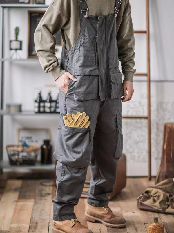 Američki retro radni kombinezon s naramenicama, širok kroj, khaki, za muškarce, K305