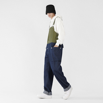 Férfi denim overál vállpántokkal, laza, kényelmes munkaruházat