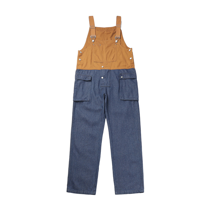 Férfi denim overál vállpántokkal, laza, kényelmes munkaruházat