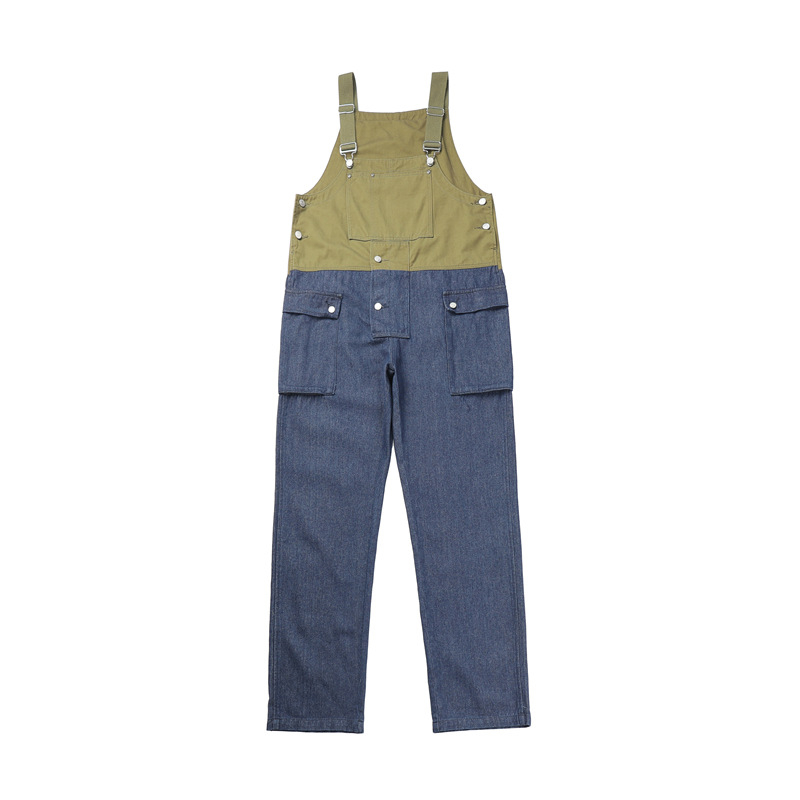 Férfi denim overál vállpántokkal, laza, kényelmes munkaruházat