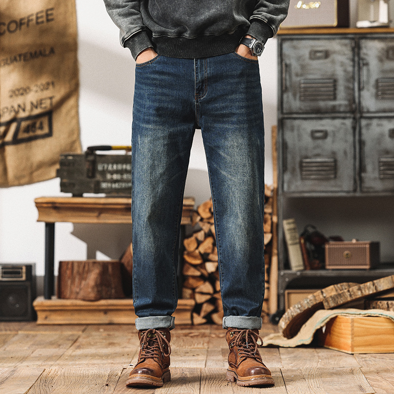 Plusz méretű téli fleece-sel bélelt farmernadrág denimből, amerikai retro stílus, rugalmas, lazán szabott