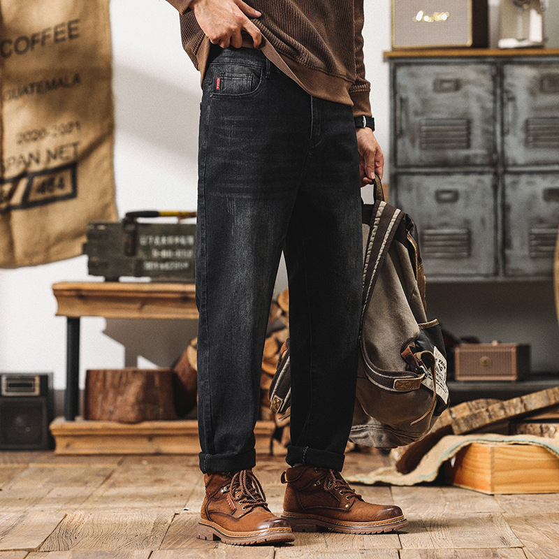 Plusz méretű téli fleece-sel bélelt farmernadrág denimből, amerikai retro stílus, rugalmas, lazán szabott