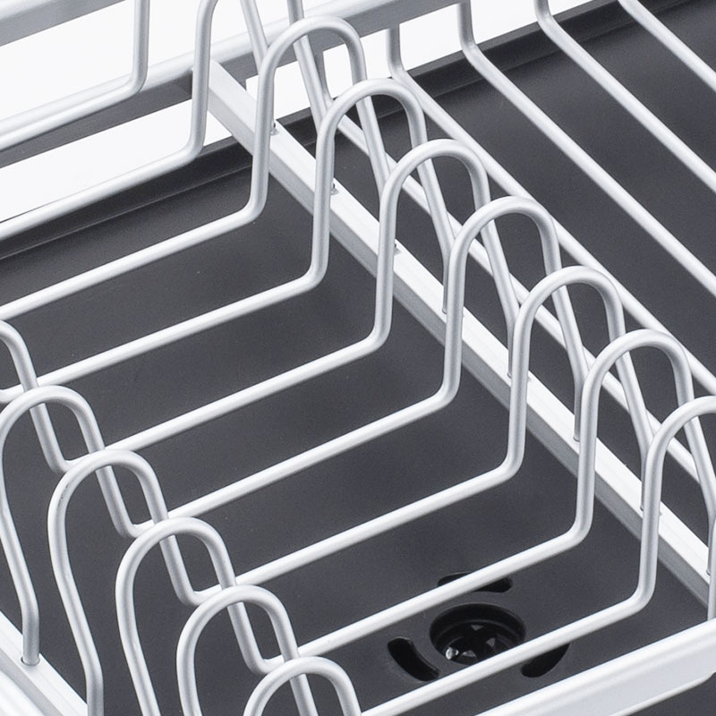 Stalak za posuđe od aluminijske legure, s pladnjem za vodu, jednoslojni, srebrne boje, europski stil