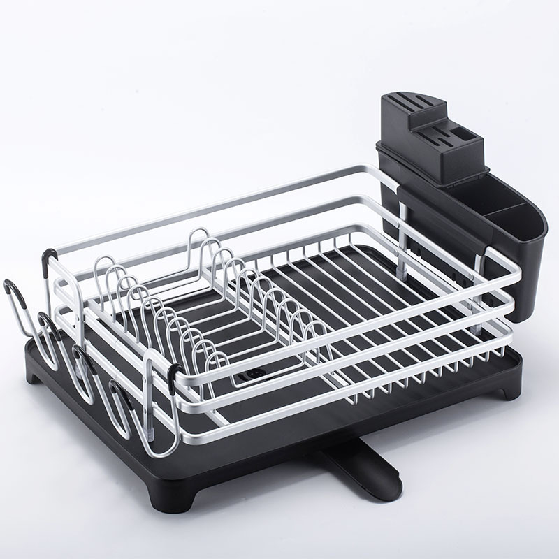 Stalak za posuđe od aluminijske legure, s pladnjem za vodu, jednoslojni, srebrne boje, europski stil
