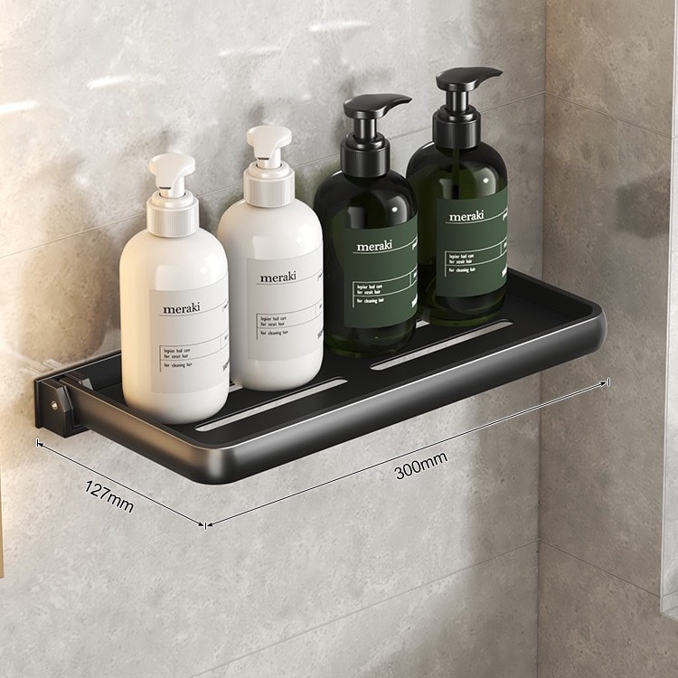 Sklopivi zidni kupaonski stalak za umivaonik i WC, Space aluminij, montaža ljepilom, minimalistički stil, 1 polica