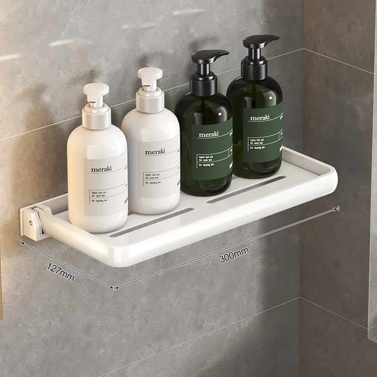 Sklopivi zidni kupaonski stalak za umivaonik i WC, Space aluminij, montaža ljepilom, minimalistički stil, 1 polica