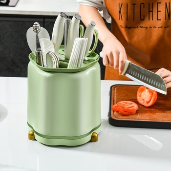 Višenamjenska kuhinjska polica s rotirajućim držačem noževa i organizatorom za žlice i vilice, bez ugradnje