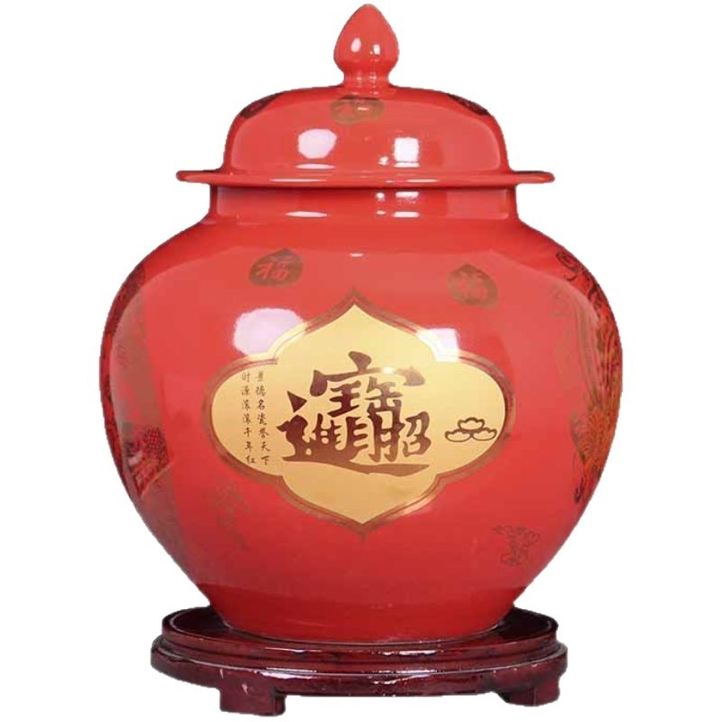 Jingdezhen keramički spremnik za rižu u kineskom stilu s poklopcem, za kućnu upotrebu, kapacitet 20–30 jin, zapečaćeno protiv insekata i vlage