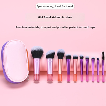 Mini súprava štetcov na make-up s kryštálovou rúčkou - cestovný set s štetcami na púder, kontúrovanie a lícny štetec