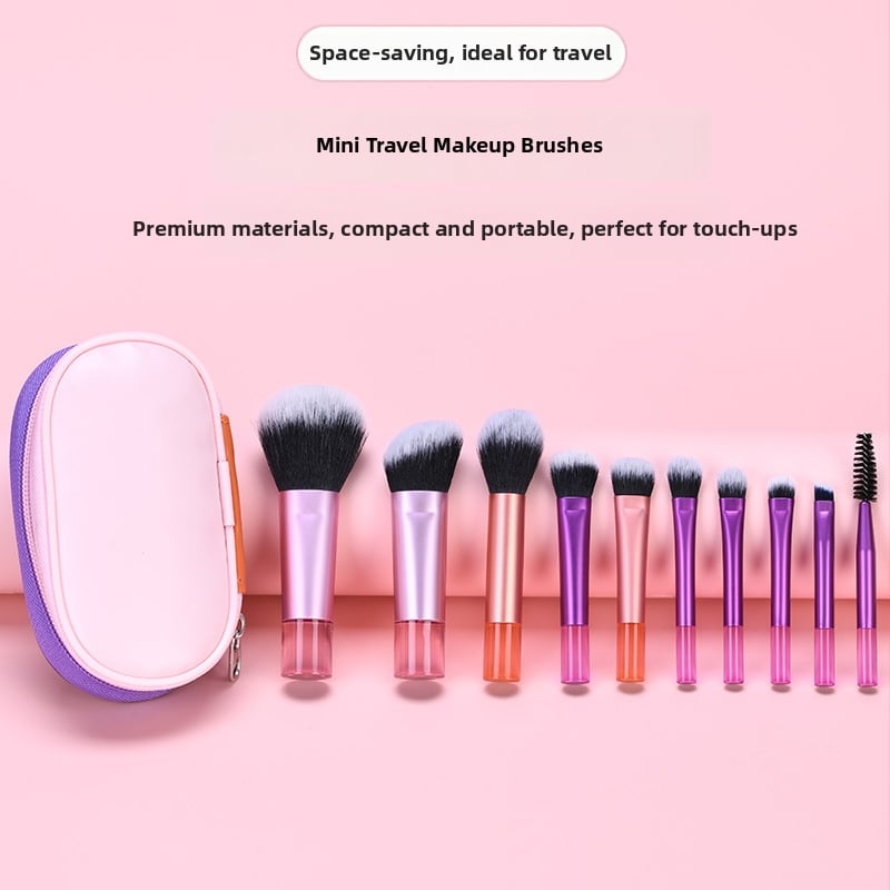 Mini súprava štetcov na make-up s kryštálovou rúčkou - cestovný set s štetcami na púder, kontúrovanie a lícny štetec